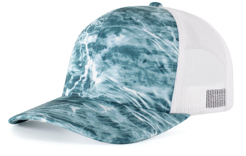 Pacific Headwear Elements Aqua Camo Trucker Snapback Cap (107C), Color 'ElementsSpindriftWhite'