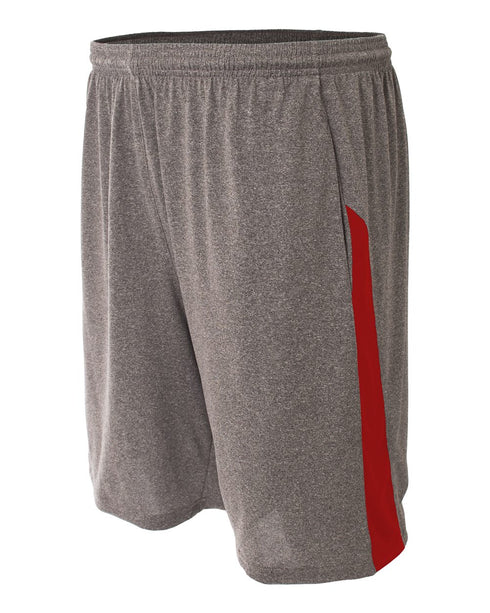 A4 Pocketed Color Block Short (N5005), Color 'Heather/Scarlet'