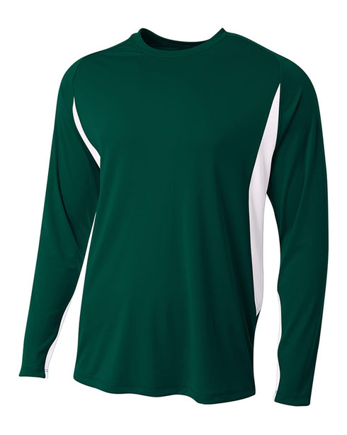 A4 Long Sleeve Color Block Cooling Performance Tee (N3183), Color 'Forest/White'