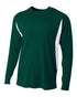 A4 Long Sleeve Color Block Cooling Performance Tee (N3183), Color 'Forest/White'
