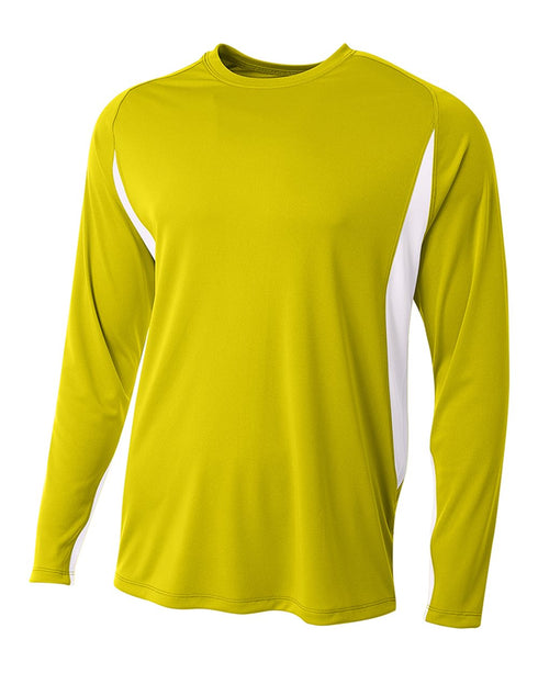 A4 Long Sleeve Color Block Cooling Performance Tee (N3183), Color 'Gold/White'