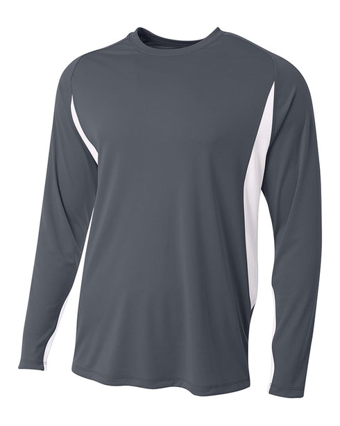 A4 Long Sleeve Color Block Cooling Performance Tee (N3183), Color 'Graphite/White'