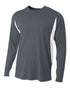 A4 Long Sleeve Color Block Cooling Performance Tee (N3183), Color 'Graphite/White'