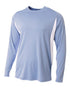 A4 Long Sleeve Color Block Cooling Performance Tee (N3183), Color 'Light Blue/White'