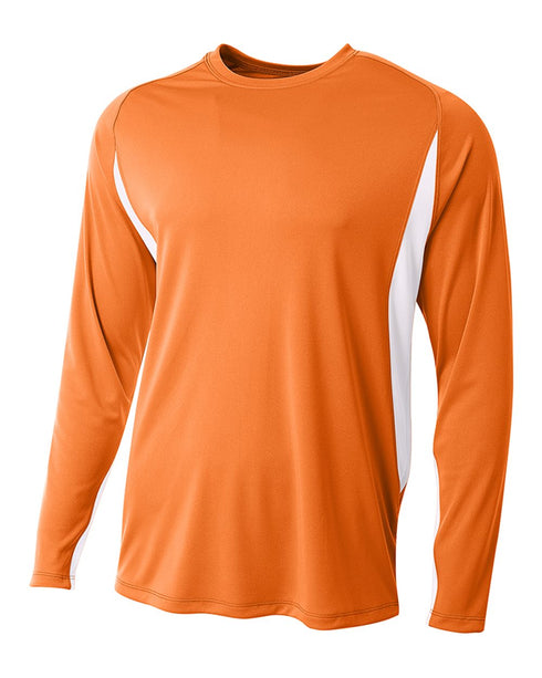 A4 Long Sleeve Color Block Cooling Performance Tee (N3183), Color 'Orange/White'