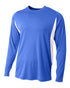 A4 Long Sleeve Color Block Cooling Performance Tee (N3183), Color 'Royal/White'