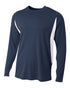 A4 Long Sleeve Color Block Cooling Performance Tee (N3183), Color 'Navy/White'