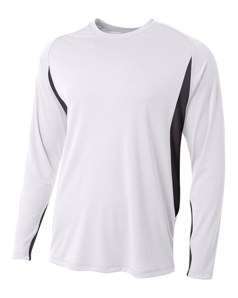 A4 Long Sleeve Color Block Cooling Performance Tee (N3183), Color 'White/Black'