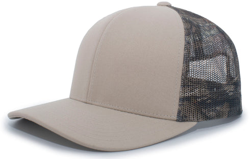 Pacific Headwear Camo Snapback Trucker Cap (108C), Color 'StoneBreakUpCountryStone'