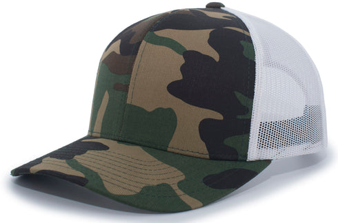 Pacific Headwear Camo Snapback Trucker Cap (108C), Color 'ArmyWhiteArmy'