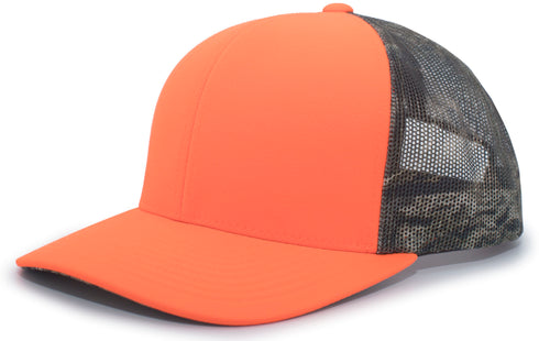 Pacific Headwear Camo Snapback Trucker Cap (108C), Color 'BlazeBreakUpCountry'