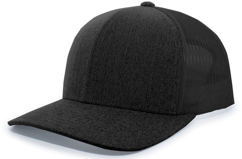 Pacific Headwear Heather Trucker Snapback Cap (110C), Color 'BlackHeatherBlackBlackHeather'