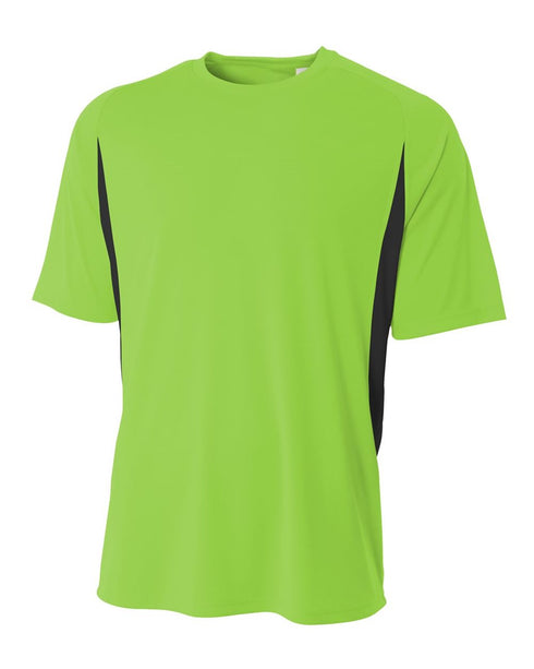 A4 Youth Cooling Performance Color Block Short Sleeve Crew (NB3181), Color 'Lime/Black'