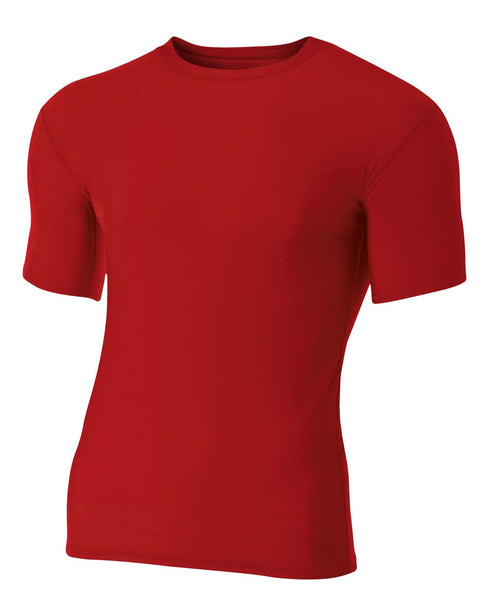 A4 Youth Short Sleeve Compression Crew (NB3130), Color 'Scarlet'