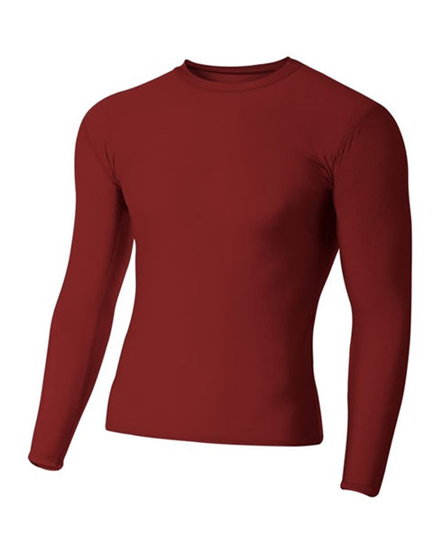 A4 Youth Long Sleeve Compression Crew (NB3133), Color 'Cardinal'