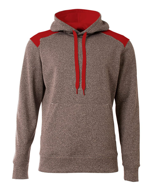A4 Tourney Fleece Hoodie (N4093), Color 'Heather/Scarlet'