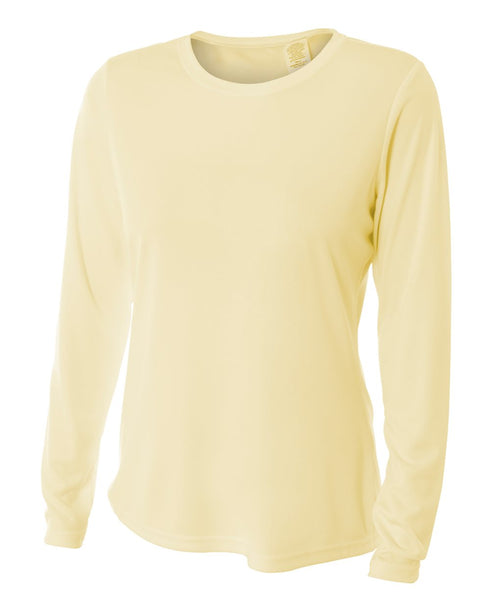 A4 Women's Long Sleeve Performance Crew, Sizes 2XL-4XL (NW3002), Color 'Light Yellow'