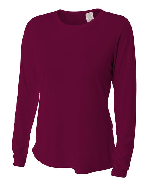 A4 Women's Long Sleeve Performance Crew, Sizes 2XL-4XL (NW3002), Color 'Maroon'