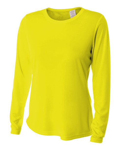 A4 Women's Long Sleeve Performance Crew, Sizes 2XL-4XL (NW3002), Color 'Safety Yellow'