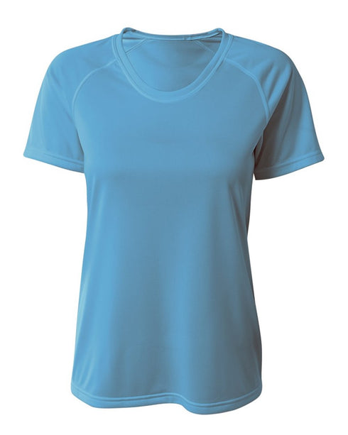 A4 Women's SureColor Short Sleeve Cationic Tee (NW3393), Color 'Light Blue'