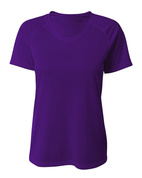 A4 Women's SureColor Short Sleeve Cationic Tee (NW3393), Color 'Purple'