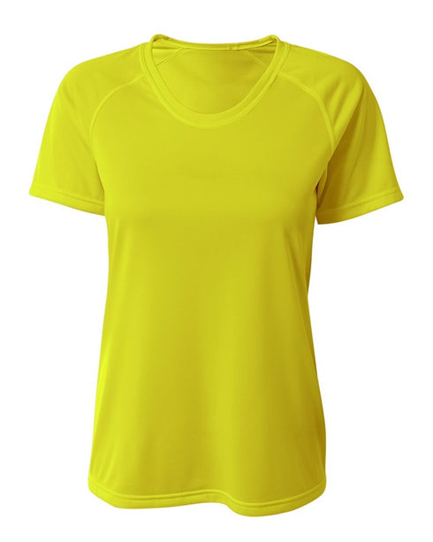 A4 Women's SureColor Short Sleeve Cationic Tee (NW3393), Color 'Safety Yellow'