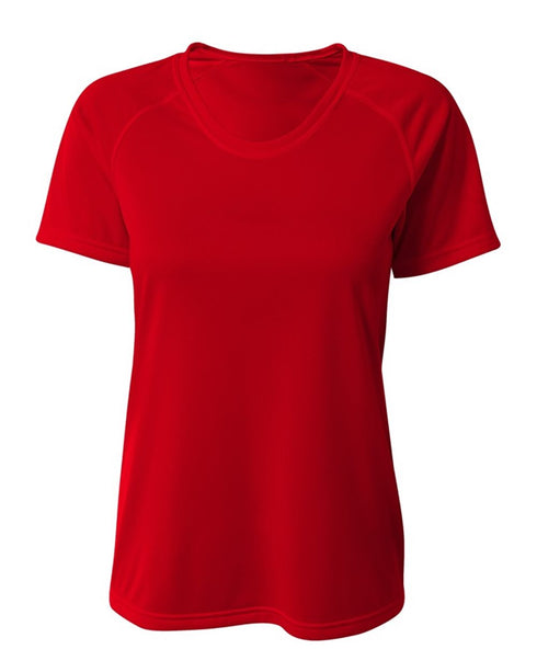 A4 Women's SureColor Short Sleeve Cationic Tee (NW3393), Color 'Scarlet'