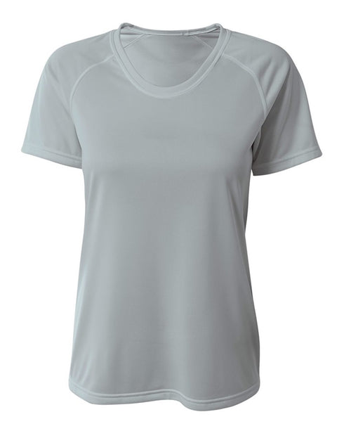 A4 Women's SureColor Short Sleeve Cationic Tee (NW3393), Color 'Silver'