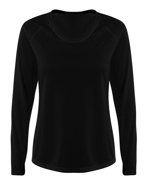 A4 Women's SureColor Long Sleeve Cationic Tee (NW3396), Color 'Black'