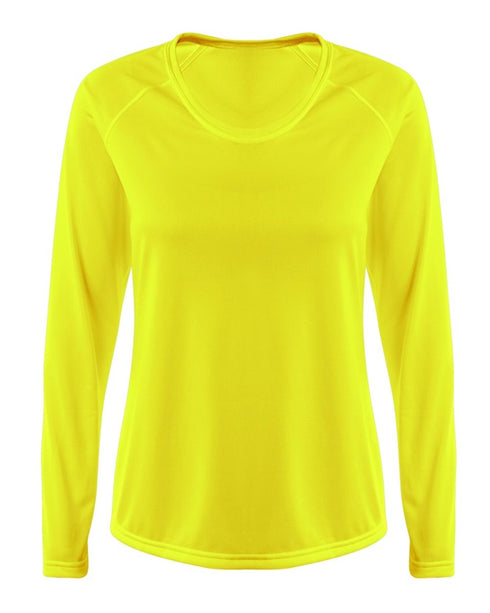 A4 Women's SureColor Long Sleeve Cationic Tee (NW3396), Color 'Safety Yellow'