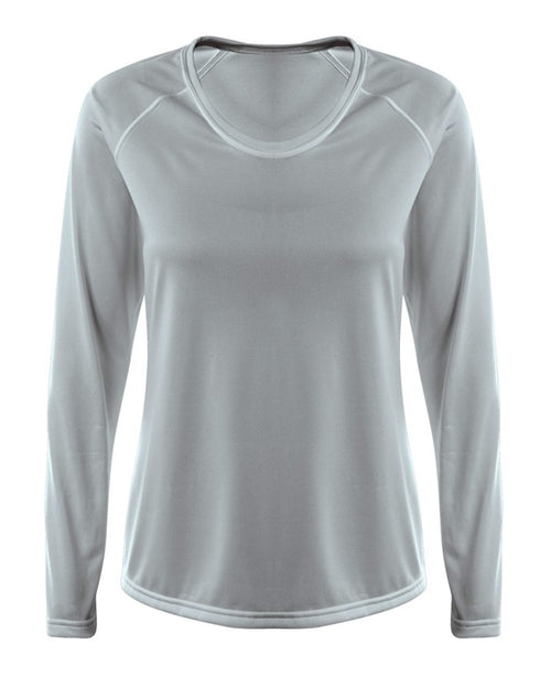 A4 Women's SureColor Long Sleeve Cationic Tee (NW3396), Color 'Silver'