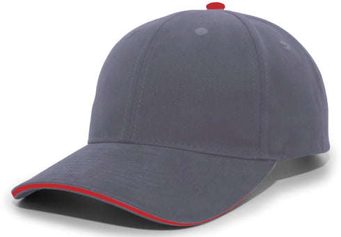Pacific Headwear Brushed Twill Cap With Sandwich Bill (121C), Color 'GraphiteRed'