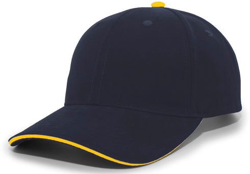 Pacific Headwear Brushed Twill Cap With Sandwich Bill (121C), Color 'NavyGold'