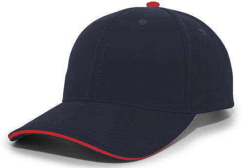 Pacific Headwear Brushed Twill Cap With Sandwich Bill (121C), Color 'NavyRed'