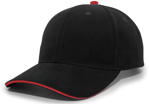 Pacific Headwear Brushed Twill Cap With Sandwich Bill (121C), Color 'BlackRed'