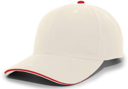 Pacific Headwear Brushed Twill Cap With Sandwich Bill (121C), Color 'KhakiRed'