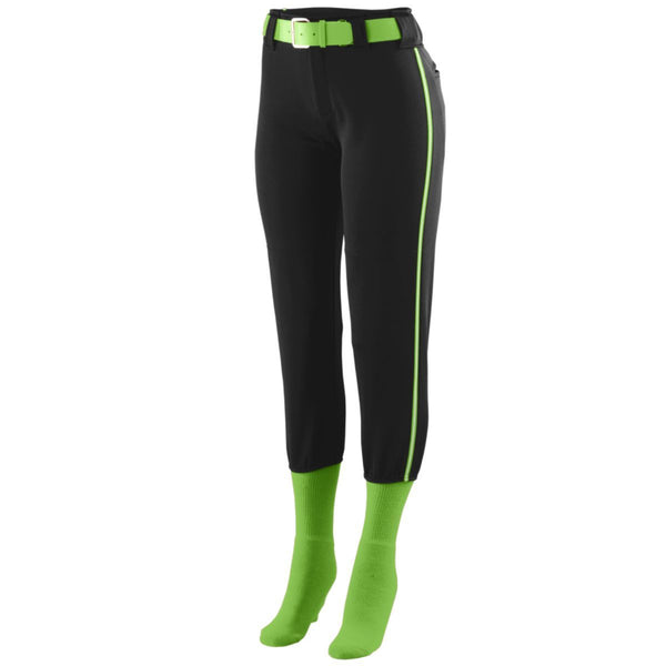 Augusta Sportswear Ladies Low Rise Collegiate Pant (1248-C), Color 'Black/Lime/White'
