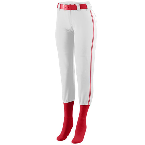 Augusta Sportswear Ladies Low Rise Collegiate Pant (1248-C), Color 'White/Red/White'
