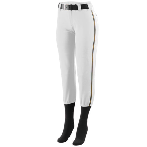 Augusta Sportswear Ladies Low Rise Collegiate Pant (1248-C), Color 'White/Black/Gold'