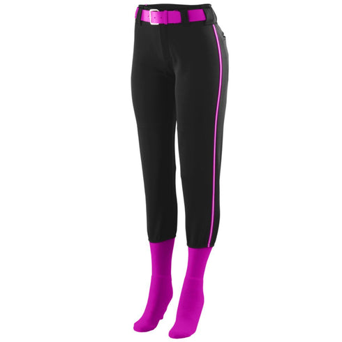 Augusta Sportswear Ladies Low Rise Collegiate Pant (1248-C), Color 'Black/Power Pink/White'