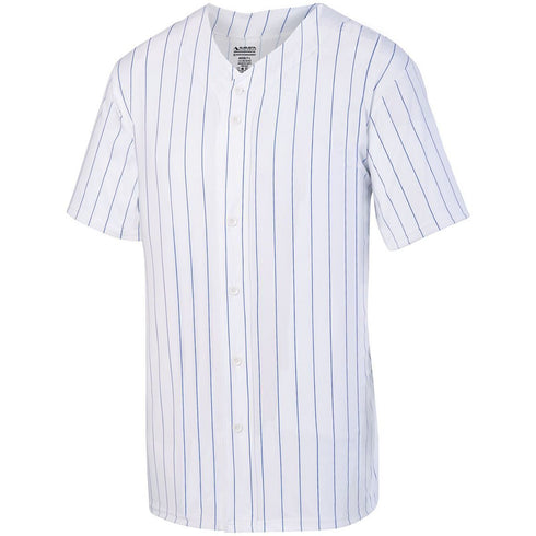 Augusta Sportswear Pinstripe Full-Button Jersey (1685), Color 'White/Royal'