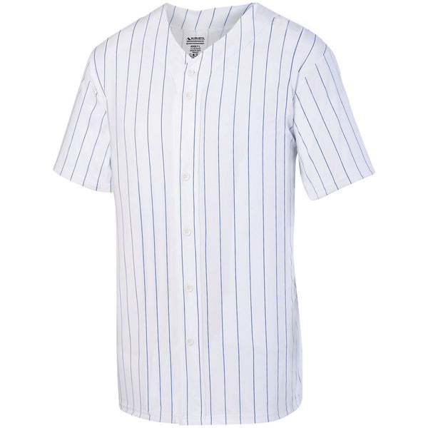 Augusta Sportswear Pinstripe Full-Button Jersey (1685), Color 'White/Royal'