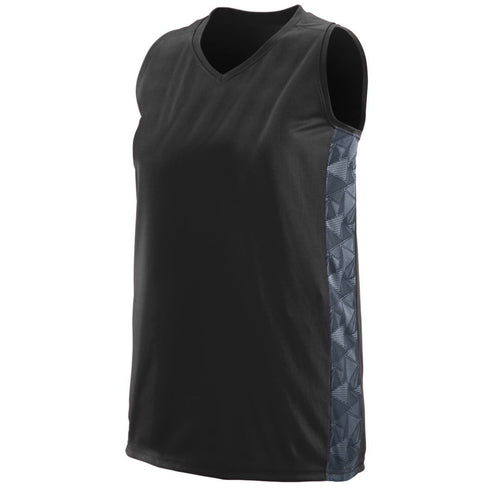 Augusta Sportswear Ladies Fast Break Racerback Jersey (1722-C), Color 'Black/Graphite/Black Print'