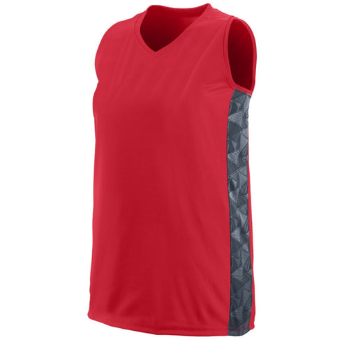 Augusta Sportswear Ladies Fast Break Racerback Jersey (1722-C), Color 'Red/Graphite/Black Print'