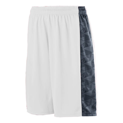 Augusta Sportswear Youth Fast Break Game Shorts (1725-C), Color 'White/Graphite/Black Print'