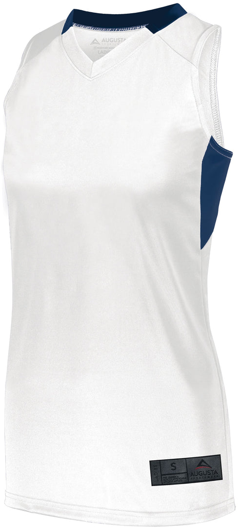 Augusta Sportswear Ladies Step-Back Basketball Jersey (1732), Color 'White/Navy'