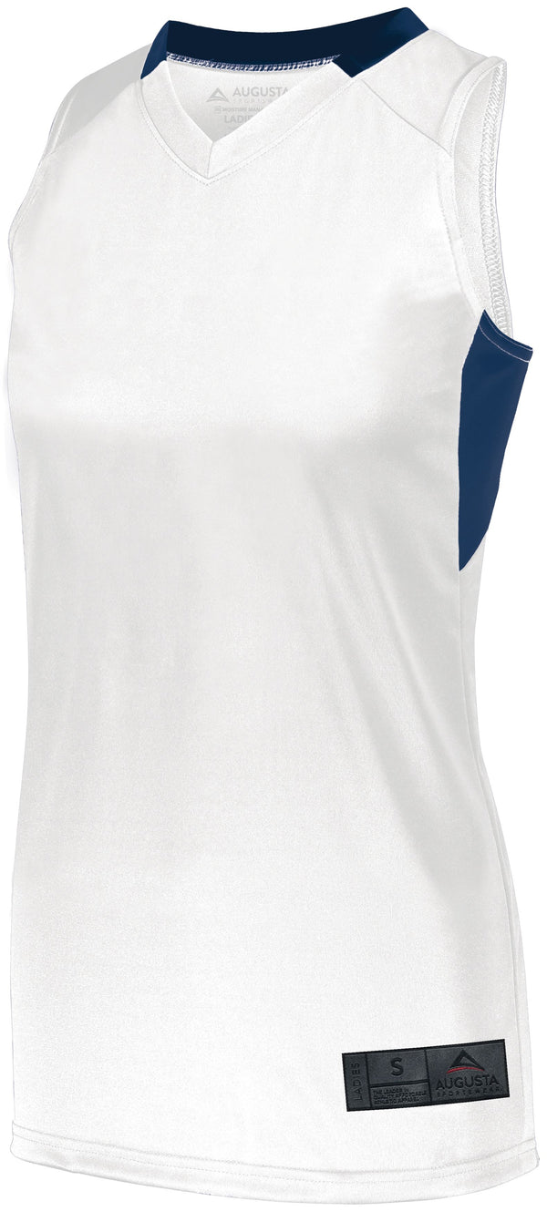 Augusta Sportswear Ladies Step-Back Basketball Jersey (1732), Color 'White/Navy'