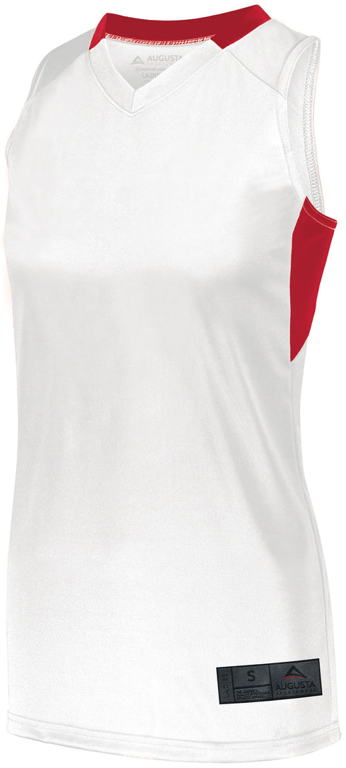 Augusta Sportswear Ladies Step-Back Basketball Jersey (1732), Color 'White/Red'
