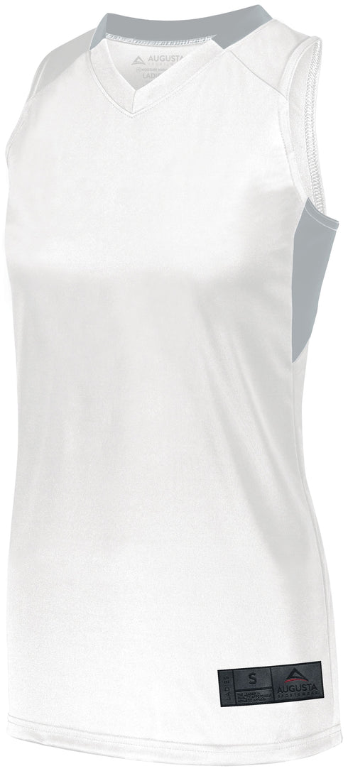 Augusta Sportswear Ladies Step-Back Basketball Jersey (1732), Color 'White/Silver'