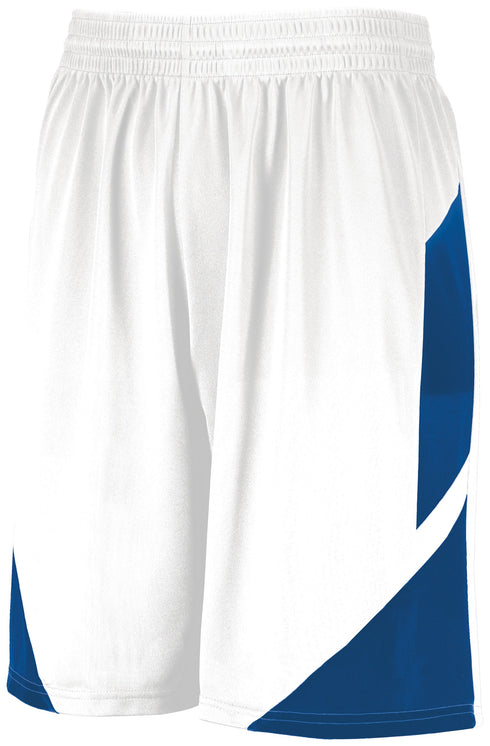 Augusta Sportswear Youth Step-Back Basketball Shorts (1734), Color 'White/Royal'